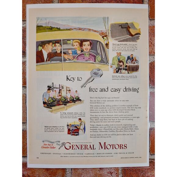 1950 General Motors GM Smiling Woman Driving Yellow Sedan "Key" Vtg Print‎ Ad - Picture 5 of 6
